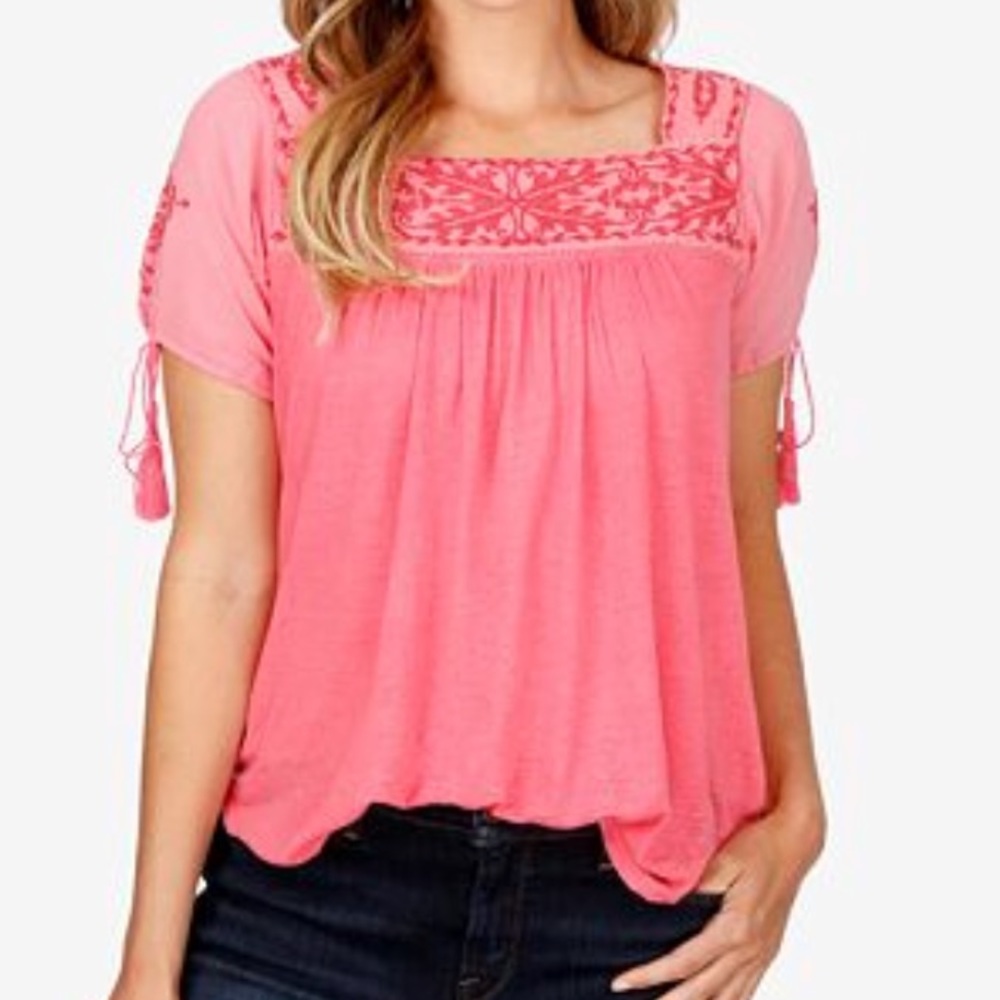 Embroidered pink peasant top , Lucky Brand